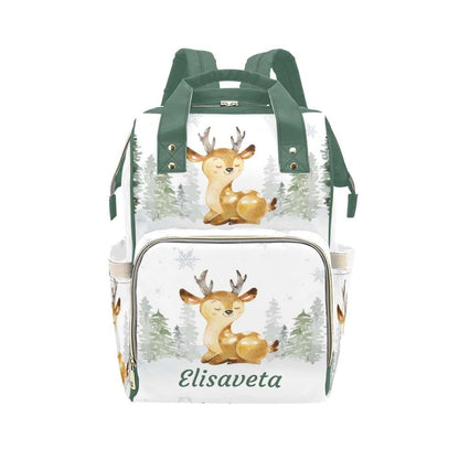 YallLocoMo Custom Name Diaper Bag Backpack Gift Watercolor Forest Deer Multifunction Travel Backpack Nappy Bag Daypack