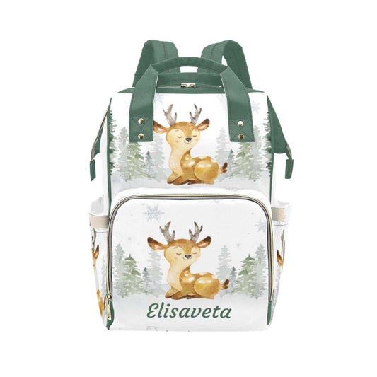YallLocoMo Custom Name Diaper Bag Backpack Gift Watercolor Forest Deer Multifunction Travel Backpack Nappy Bag Daypack