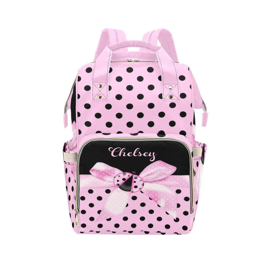 NZOOHY Personalized Diaper Backpack Pink Bow Ladybird Custom Name Multi Function Diaper Bag Travel Daypack Nursing