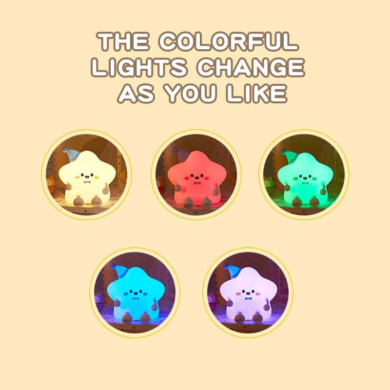 J&Z Lights Star Night Light for Kids, Rechargeable Silicone Tap Night Light, 7 Color Changing Touch Lamp, Soft Bedside (photo 3)