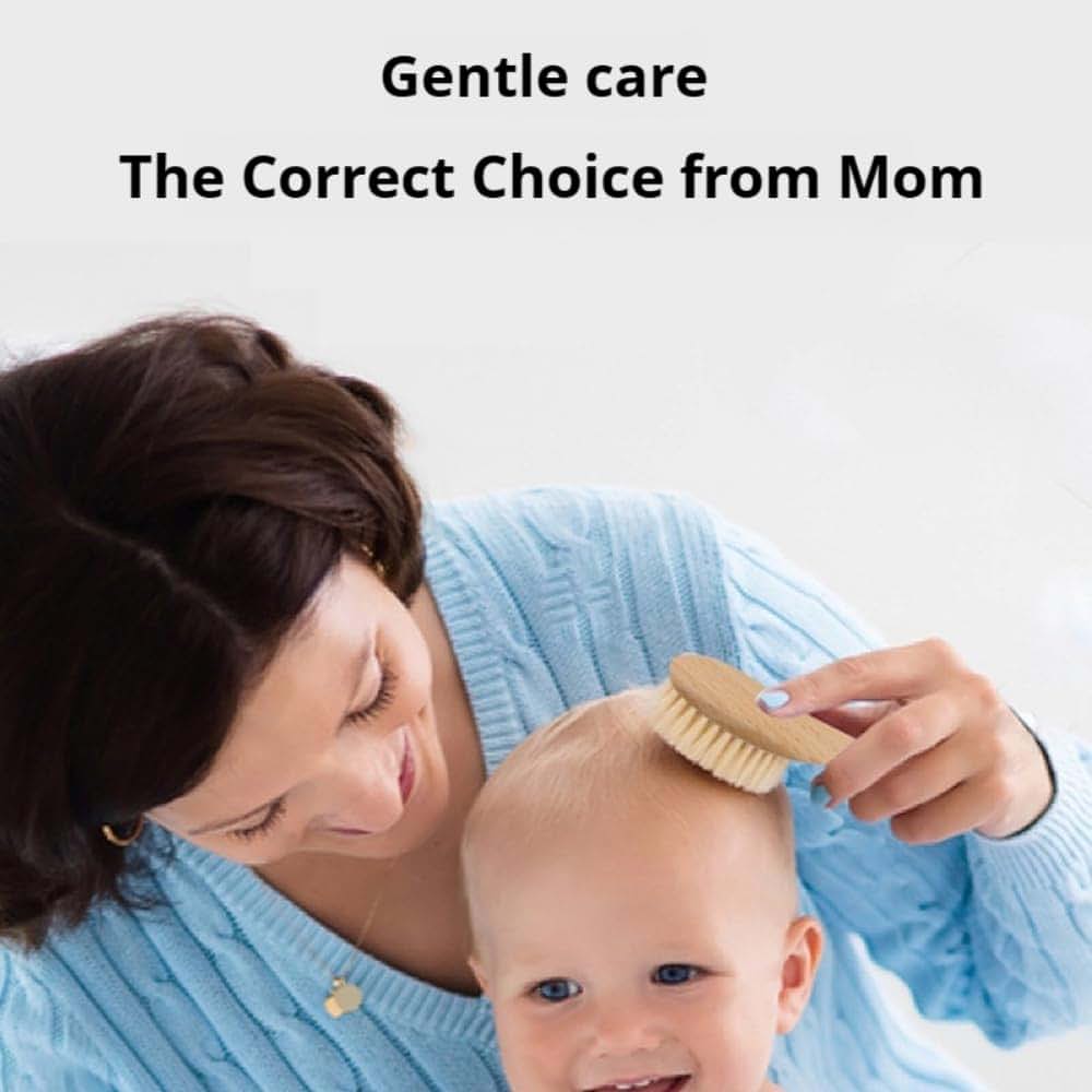 Tikmno 2-Pcs Natural Goat Hair Baby Hair Brush With Wooden Handle (photo 4)