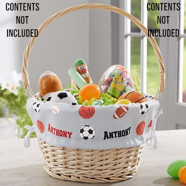 Personalization Universe Personalized All About Sports Easter Basket – Embroidered Sports Basket Liner – Custom Kids (photo 2)