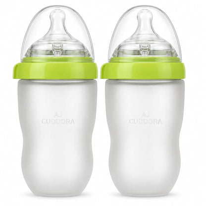 AJ Cuddora Silicone Baby Bottles 8oz Anti-Colic Wide Neck, Soft Nipple, Dual Vents, Newborn Friendly, Breastfeeding