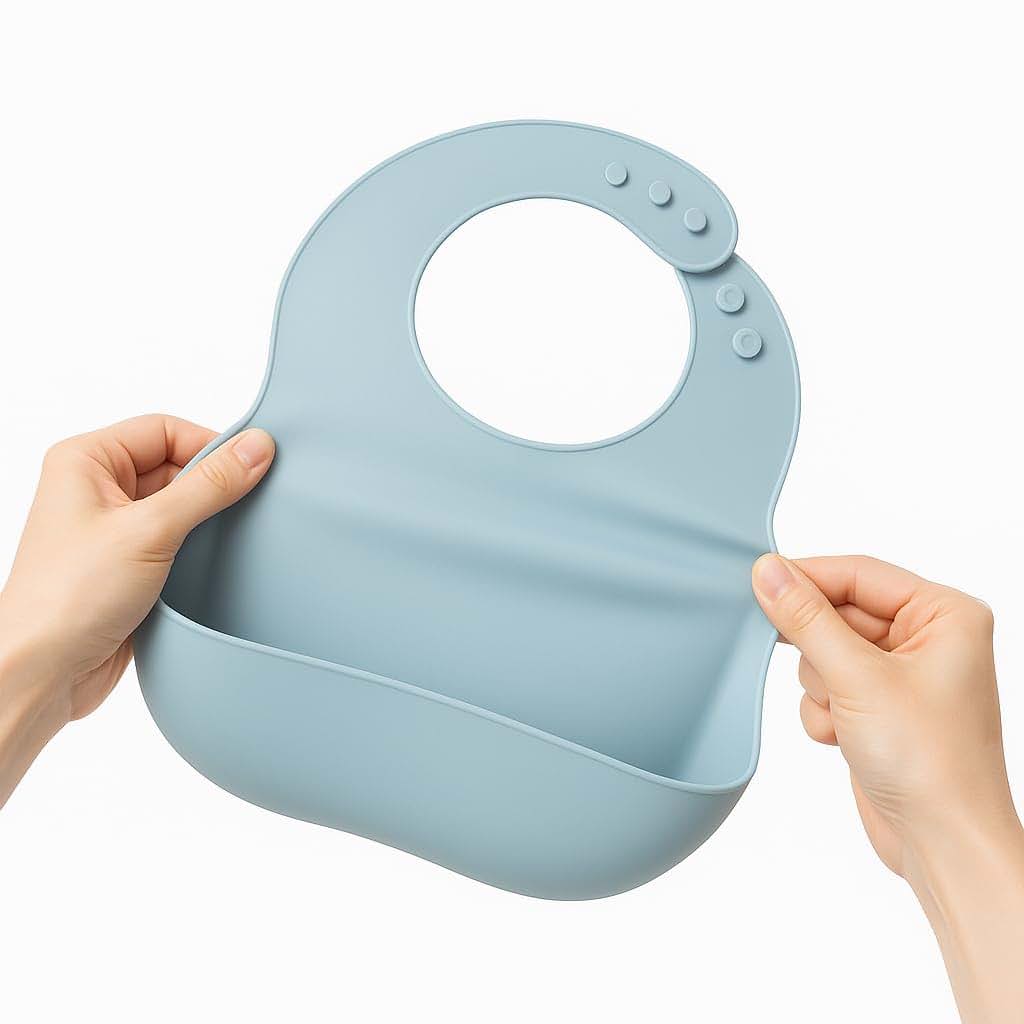 YUHMMEE Silicone Baby Bibs, 3 Pack, Waterproof Adjustable Feeding Bibs with Food Catcher Pocket, Soft Reusable Bibs for (photo 4)