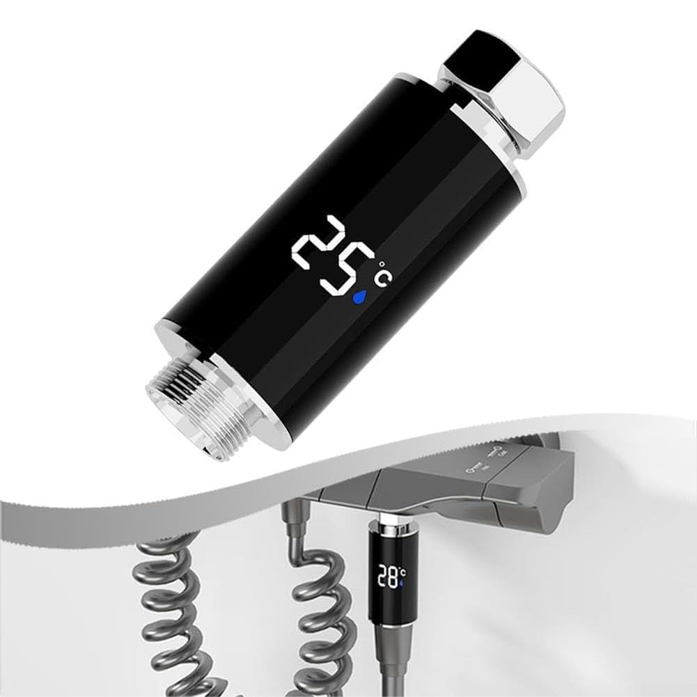 BabyOneStop LED Temperature Indicator Shower Head with Real-Time Display, Black and Silver