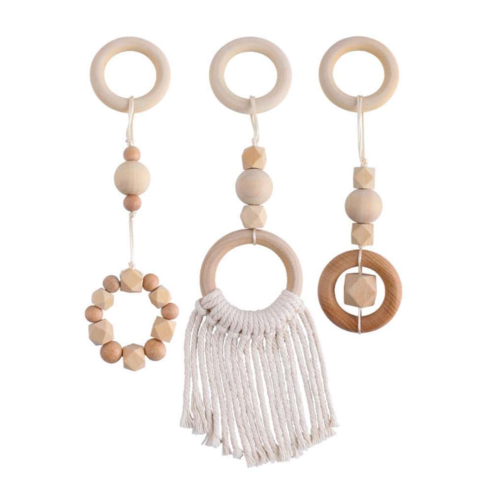 KSTZGTA Nordic Baby Gym Frame Pendants 3-Piece Wooden Hanging Set