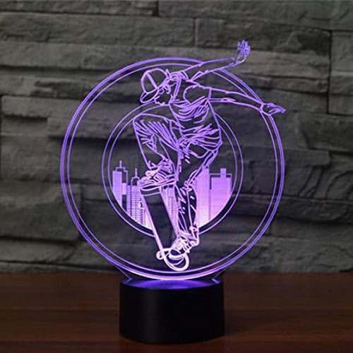 Jinnwell 3D Skateboard Night Light Lamp Illusion Night Light 7 Color Changing Touch Switch Table Desk Decoration Lamps