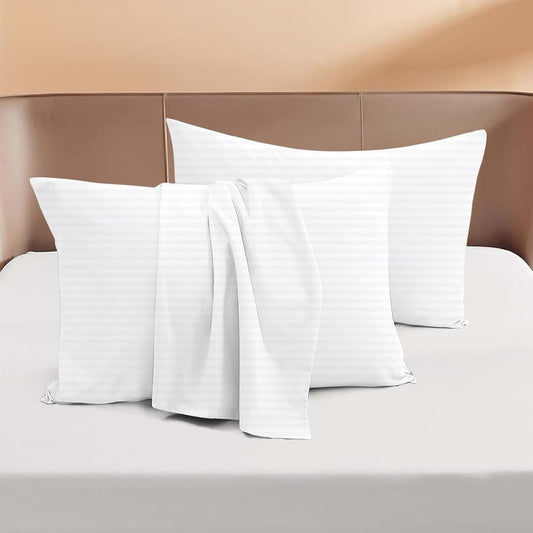 Pink Design Den Egyptian Cotton Travel Pillowcases Set Of 2 White Stripe