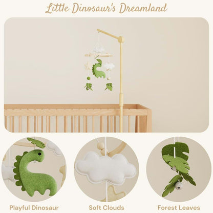 Mobile for Crib – Handmade Dinosaur Jungle Baby Mobile with Beech Wood Ring