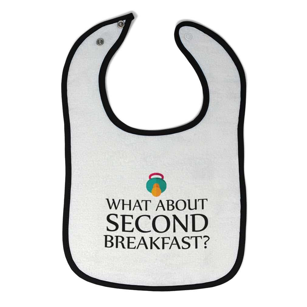Second Breakfast Novelty Baby Bibs and Burp Cloths, 100% Cotton, Snap Closure, White/Black