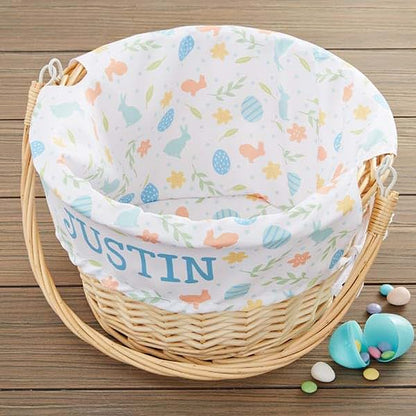 Personalization Universe Colorful Easter Pattern Personalized Basket – Custom Kids Easter Egg Basket – Embroidered (photo 3)