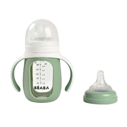 Béaba 2-in-1 Glass Baby Bottle To Sippy Cup In Sage (photo 3)