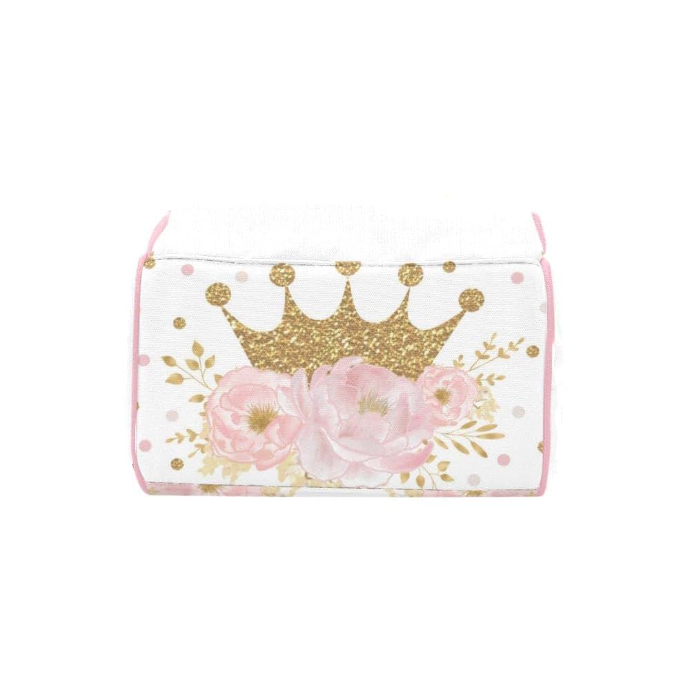 Nzoohy Pink Floral Gold Crown Princess Personalized Diaper Bag Backpack (photo 4)