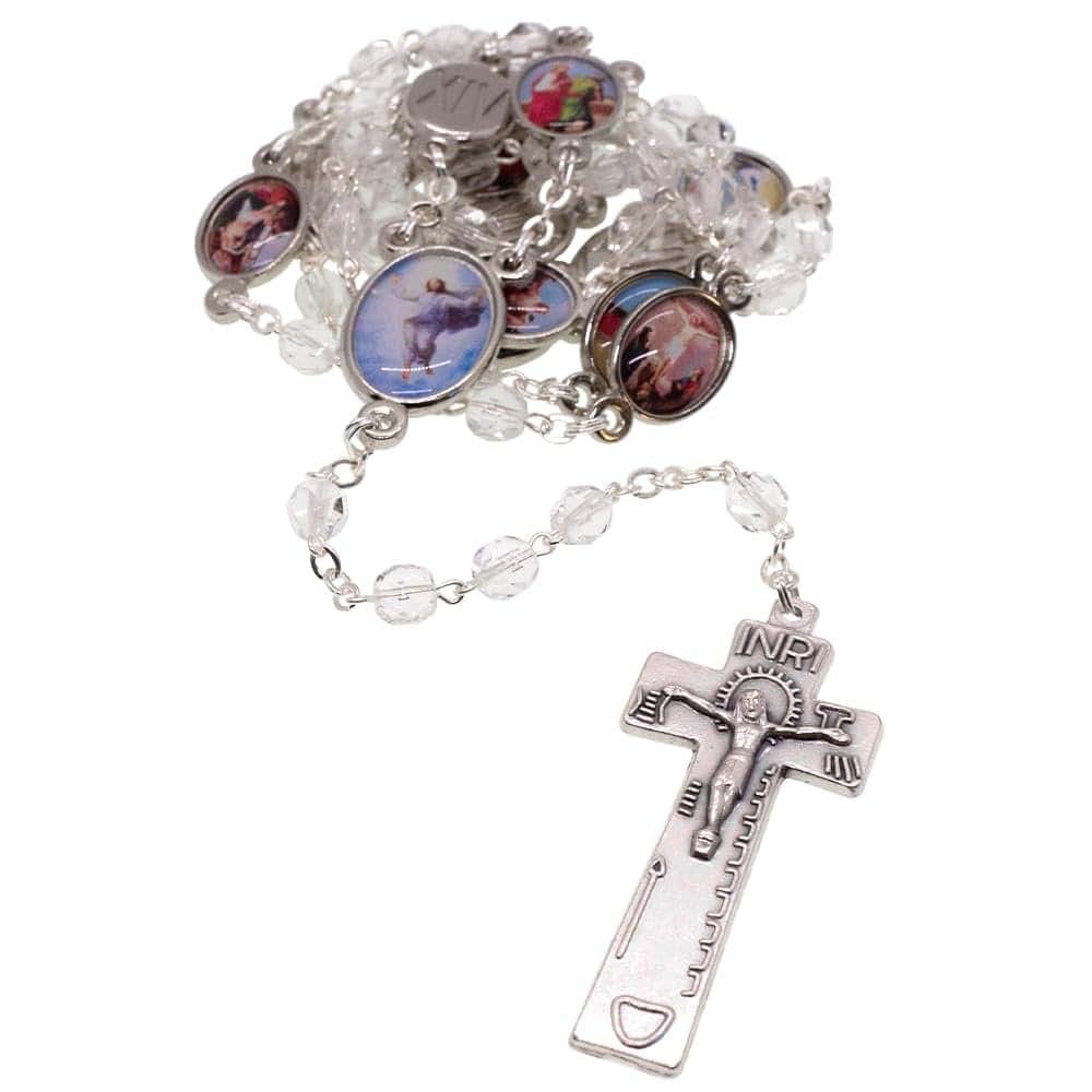 VILLAGE GIFT IMPORTERS Stations of the Cross Chaplet | 14 Full Color Station Medals and Silver Tone Crucifix | Lenten