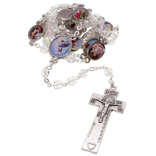VILLAGE GIFT IMPORTERS Stations of the Cross Chaplet | 14 Full Color Station Medals and Silver Tone Crucifix | Lenten