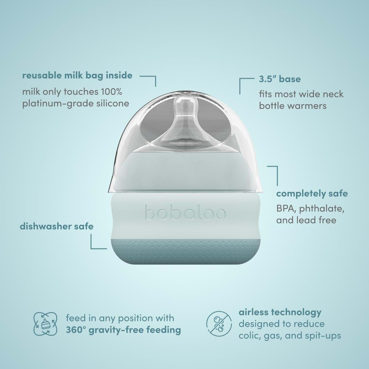 Babaloo Baby-Led Silicone Baby Bottle, Airless, Anti-Colic, 5oz Bleu 1pk