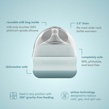 Babaloo Baby-Led Silicone Baby Bottle, Airless, Anti-Colic, 5oz Bleu 1pk