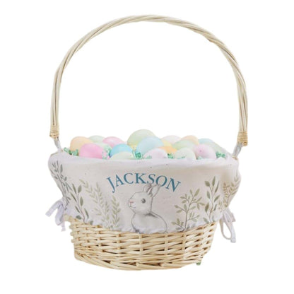 Personalization Universe Floral Bunny Personalized Classic Easter Basket – Cute Bunny Liner – Custom Kids Easter Gift –