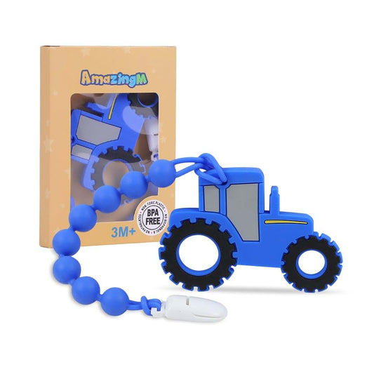 AmazingM Silicone Tractor Truck Teether Toy With Pacifier Clip Holder
