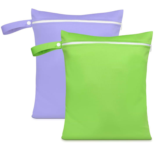 AOOSA 2PCS Wet Bags, Waterproof Reusable Cloth Diaper Bags, Green+ Purple
