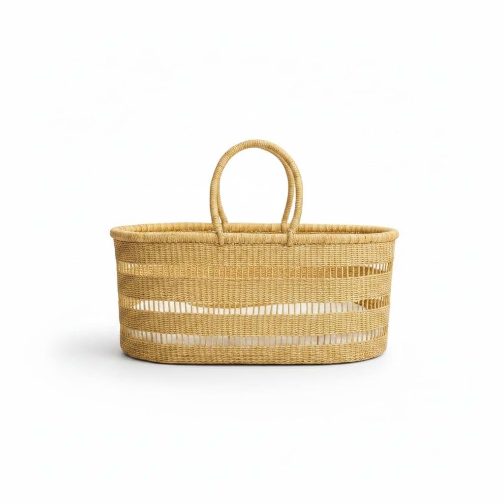 The African Home Goods Large Organic Baby Moses Bassinet Handmade Toddler Bed with Brown Handles - Vegan (No Leather (photo 2)