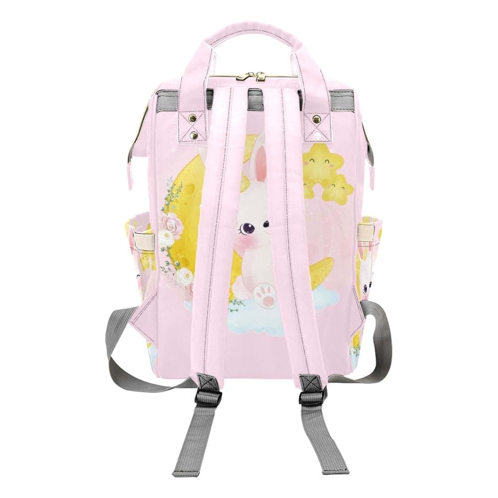NZOOHY Little Bunny Sits on Moon Personalized Diaper Bag Backpack Multi-Function Custom with Name Large Travel Nappy