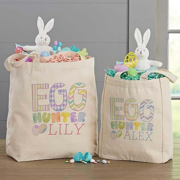 Personalization Universe Egg Hunter Personalized Small Canvas Tote Bag – Custom Kids Easter Basket Bag – Children's (photo 3)