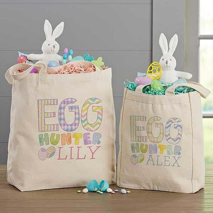 Personalization Universe Egg Hunter Personalized Small Canvas Tote Bag – Custom Kids Easter Basket Bag – Children's (photo 3)
