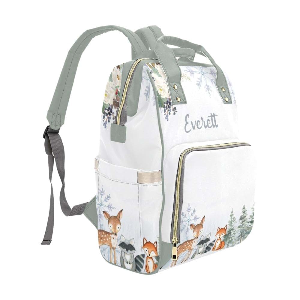 YallLocoMo Personalized Diaper Bag Backpack Winter Snowflake Woodland (photo 3)