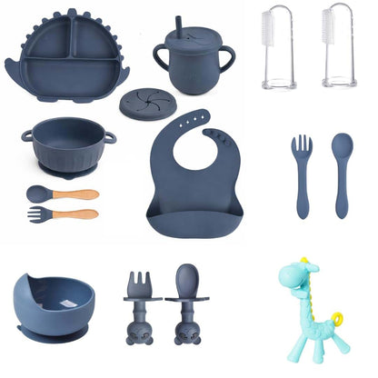 NibbleBee 15-Piece Silicone Baby Feeding Set in Navy Blue