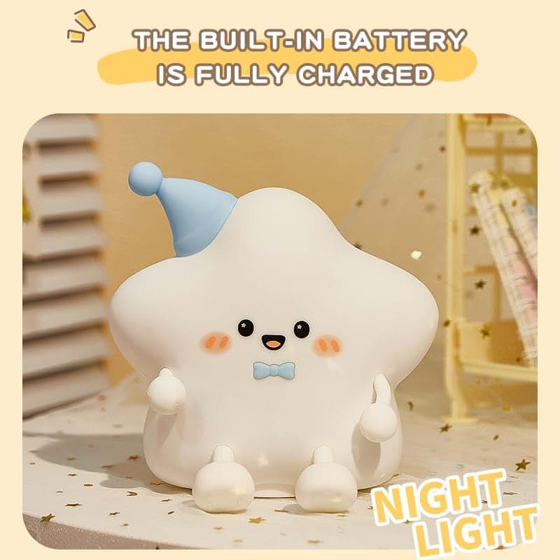 J&Z Lights Star Night Light for Kids, Rechargeable Silicone Tap Night Light, 7 Color Changing Touch Lamp, Soft Bedside (photo 2)