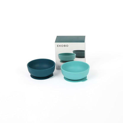 EKOBO Silicone Suction Bowls for Baby Set, 2 Toddler Bowls (Blue AByss & Lagoon), 10oz High-Rim Baby Bowl with Suction
