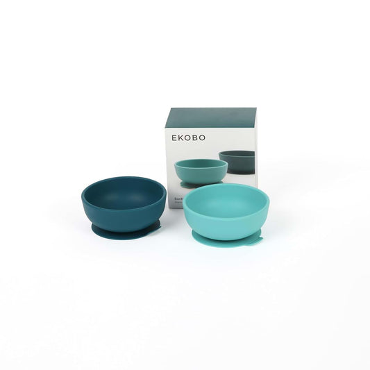 EKOBO Silicone Suction Bowls for Baby Set, 2 Toddler Bowls (Blue AByss & Lagoon), 10oz High-Rim Baby Bowl with Suction