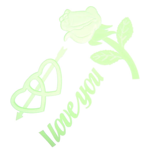 20 Pcs Luminous Rose Heart Wall Decorative Stickers, Light Green Resin Decals