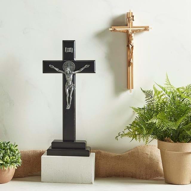 Christian Brands Saint Benedict Standing Crucifix, 13-3/4"" H, 5"" Corpus, Black