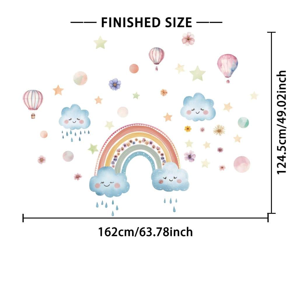 GOMAKERER 3 Sheets Large Rainbow Wall Stickers Boho Cloud Decal for Nursery and Bedroom