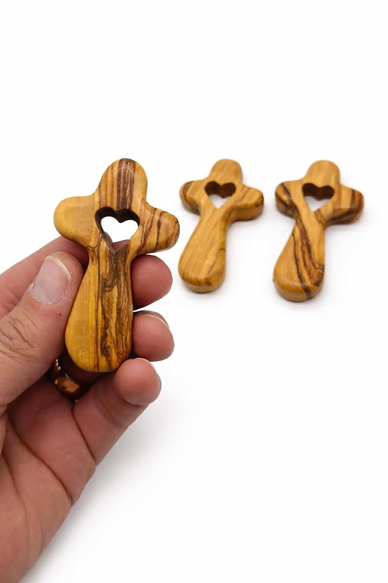 Zuluf Olive Wood Comfort Prayer Holding Piece Set With Heart Cutout, Set Of 3