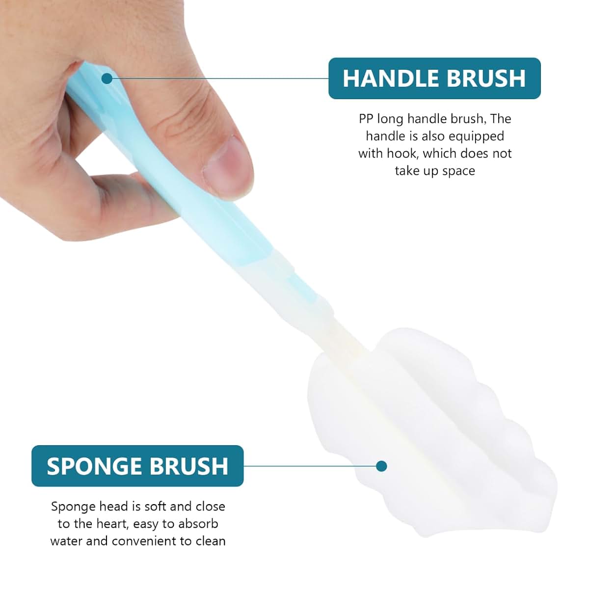 Kisangel 2pcs Sponge Bottle Brush with Handle, Soft Non-Scratch Sponge for Baby Bottles, Nipples, Pump Parts
