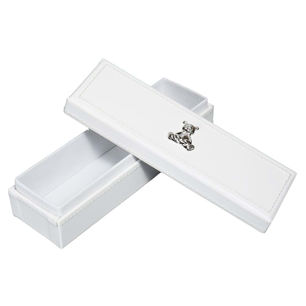 Modali Baby First Year Birth Certificate Keepsake Holder Fine Leather Box with Silver-Plated Bear Cub 9x3"