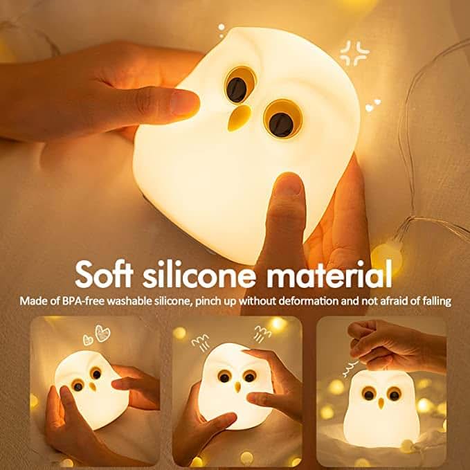 Cute Owl Night Light for Kids with USB Rechargeable Multi-Color Silicone