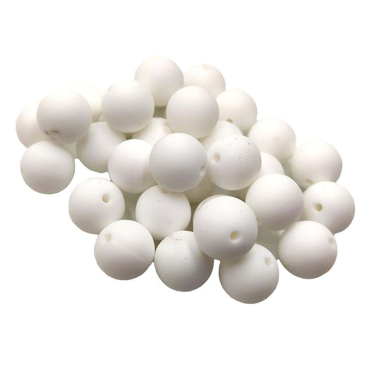 Aomingen 100pcs Snow White Color Silicone Round Beads Sensory 15mm Silicone Pearl Bead Bulk Mom Necklace DIY Jewelry