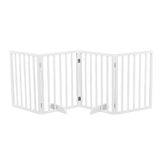Miieelo 4 Panels Freestanding Foldable Wooden Pet Gate White