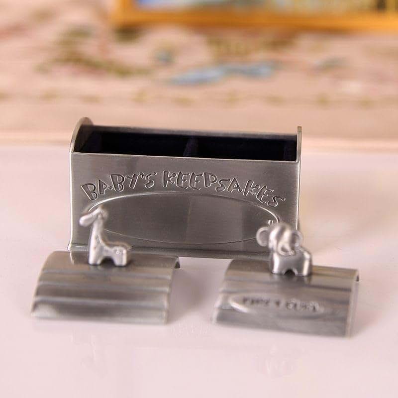 YUERBNC Vintage Silver Baby Keepsake Box With Giraffe And Elephant Figurines (photo 3)