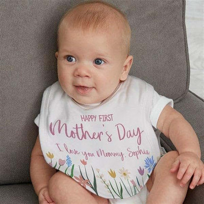 Personalization Universe Floral First Mother's Day Personalized Baby Bib (photo 3)
