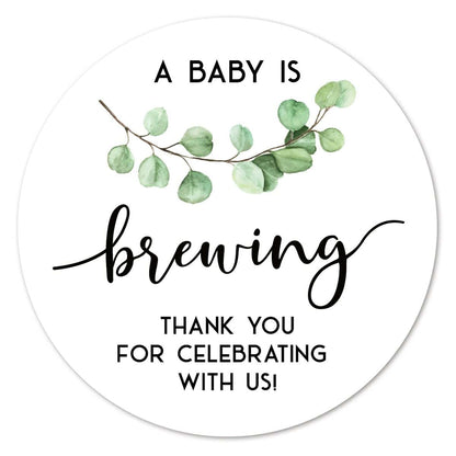 Greenery A Baby Is Brewing Thank You Stickers | 2 Inch Labels, 40-Pack