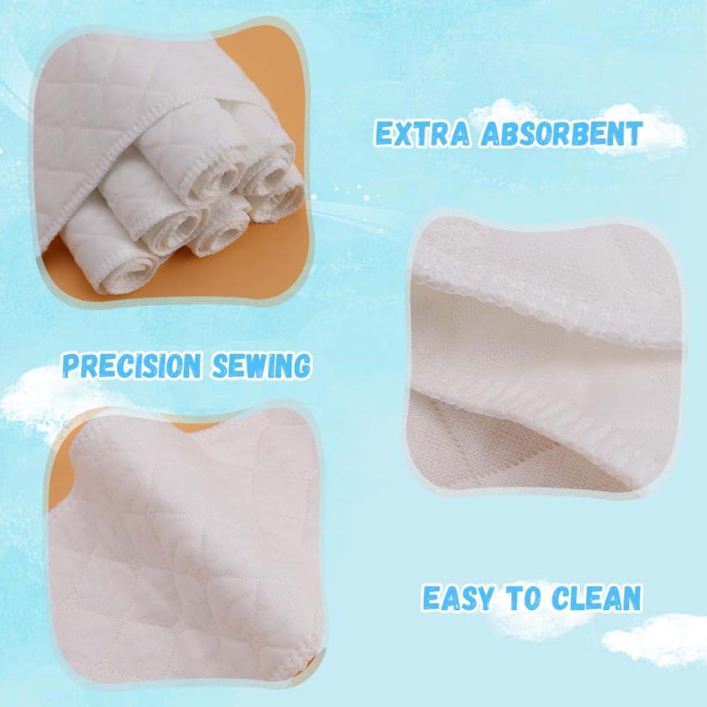 Sunicon Soft Diaper, 10PCS Breathable Cotton Modern Cloth Nappy Liners Double Water Absorb Reusable(Six Layers 32x12cm) (photo 4)