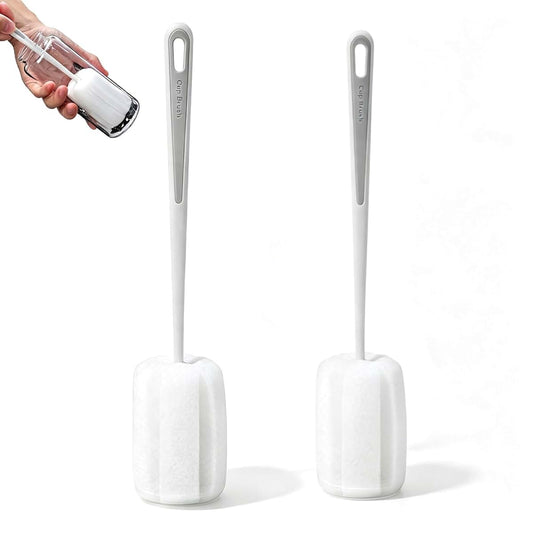 Kukyller 2PCS Sponge Bottle Brush, Long Handle Cup Cleaner Brush Bottle Washer 360° Cleaning Elastic Flexible Hanging