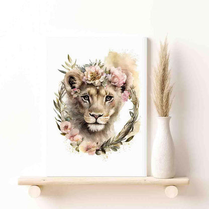 STRRAW Baby Lion Cub Poster Animal Prints - 16"x24" Canvas Print With Frame
