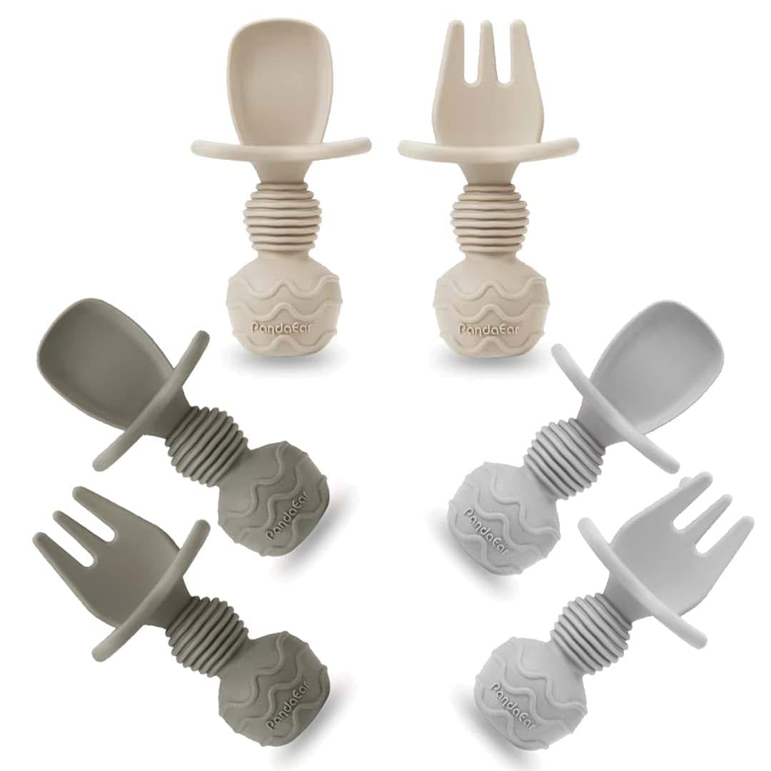 PandaEar 6 Pack Silicone Baby Spoon And Fork Feeding Set