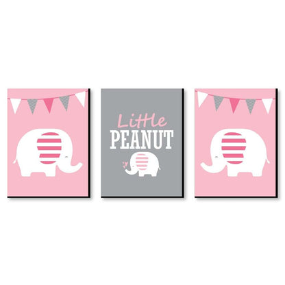 Big Dot of Happiness Pink Elephant Nursery Wall Art, 3-Piece Set
